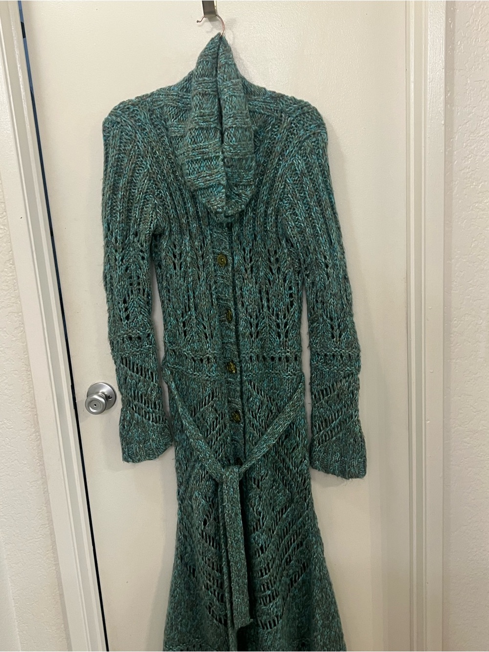 Rare Free People Budapest Daydreamer M Boho Teal Green Cardigan Sweater Duster